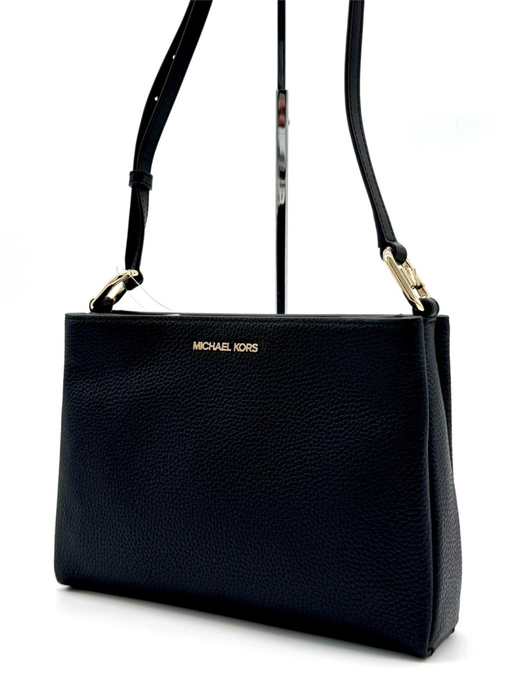 Michael Kors Trisha Medium Pebbled Leather Crossbody Bag Black/Gold
